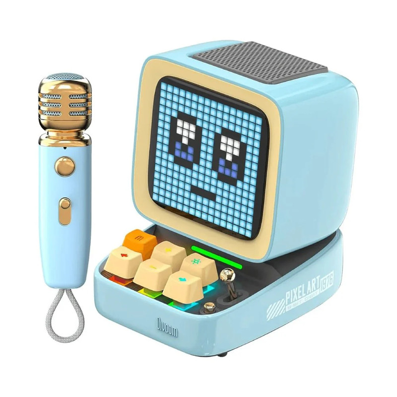 Divoom Ditoo-Mic Retro Pixel Art Mini Bluetooth Speaker w/ Karaoke Microphone - Blue - مكبر صوت